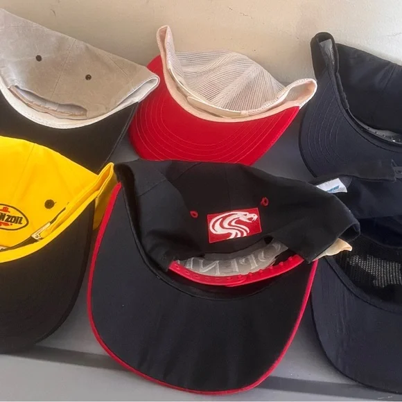 6 vintage nascar racing car hat snapback bundle oil pinstripe aop autograph